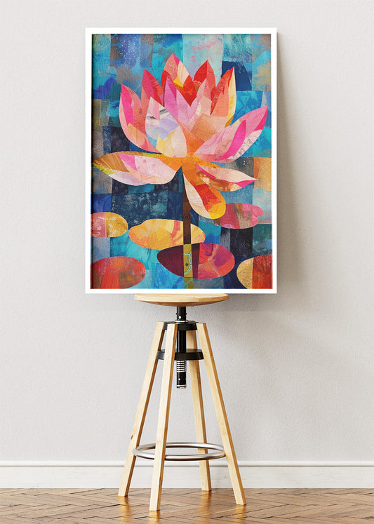 Colourful Lotus Flower Wall Art – Vibrant Abstract Botanical Canvas Print & Modern Floral Poster for Living Room Decor UK