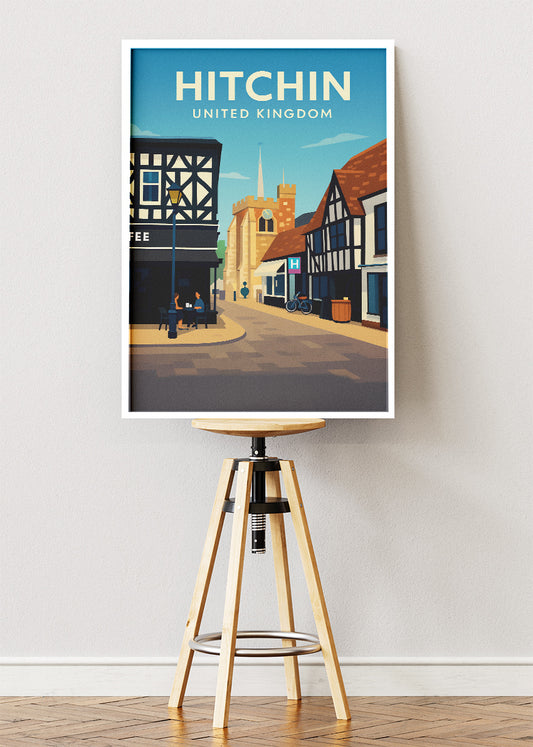 Hitchin Town Centre Poster & Canvas Print – Illustrated Hertfordshire Street Art – A1001