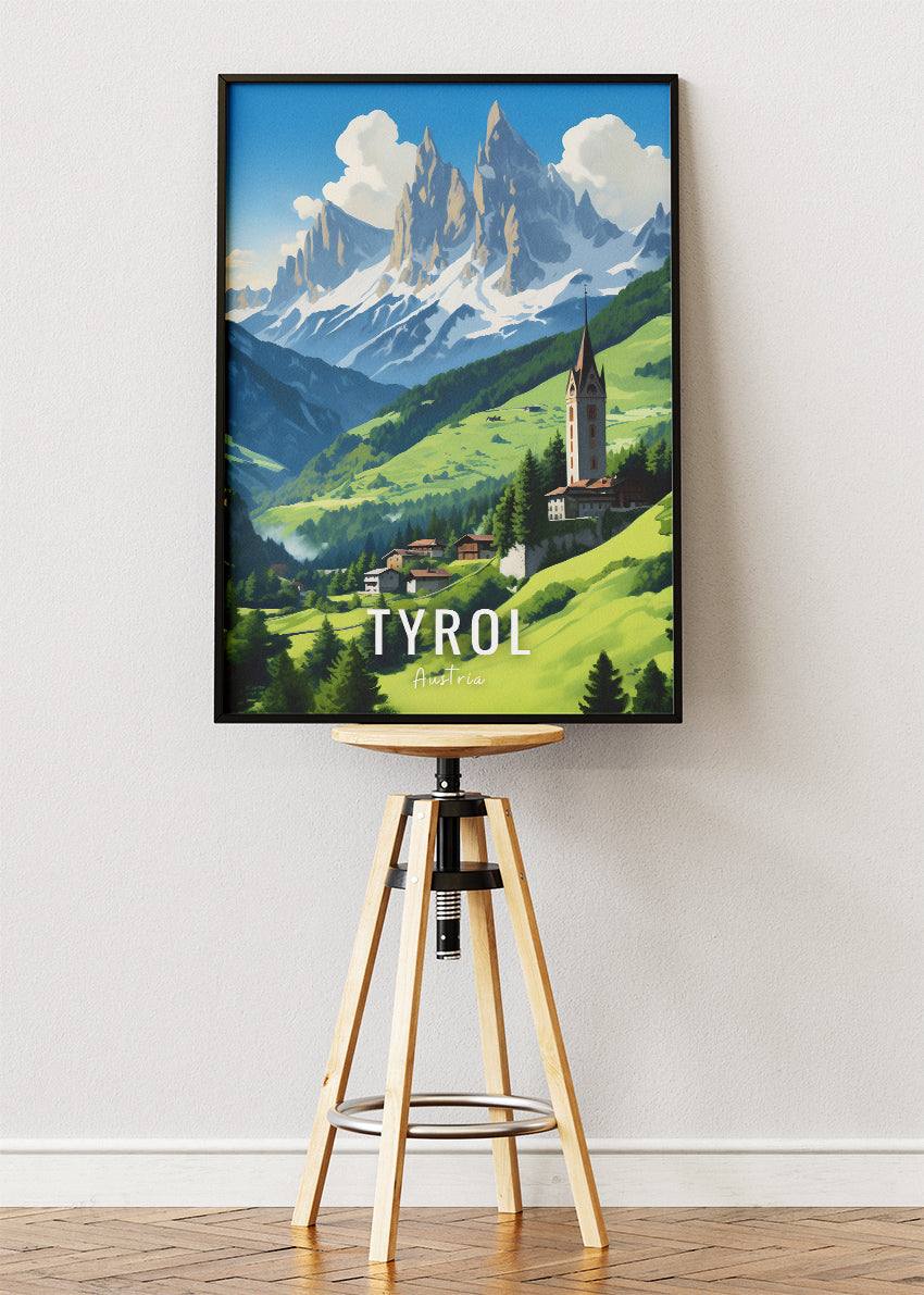 Tyrol Austria Travel Poster & Canvas Print – Alpine Mountain Landscape Wall Art