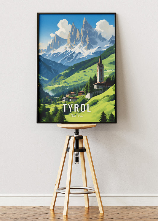 Tyrol Austria Travel Poster & Canvas Print – Alpine Mountain Landscape Wall Art