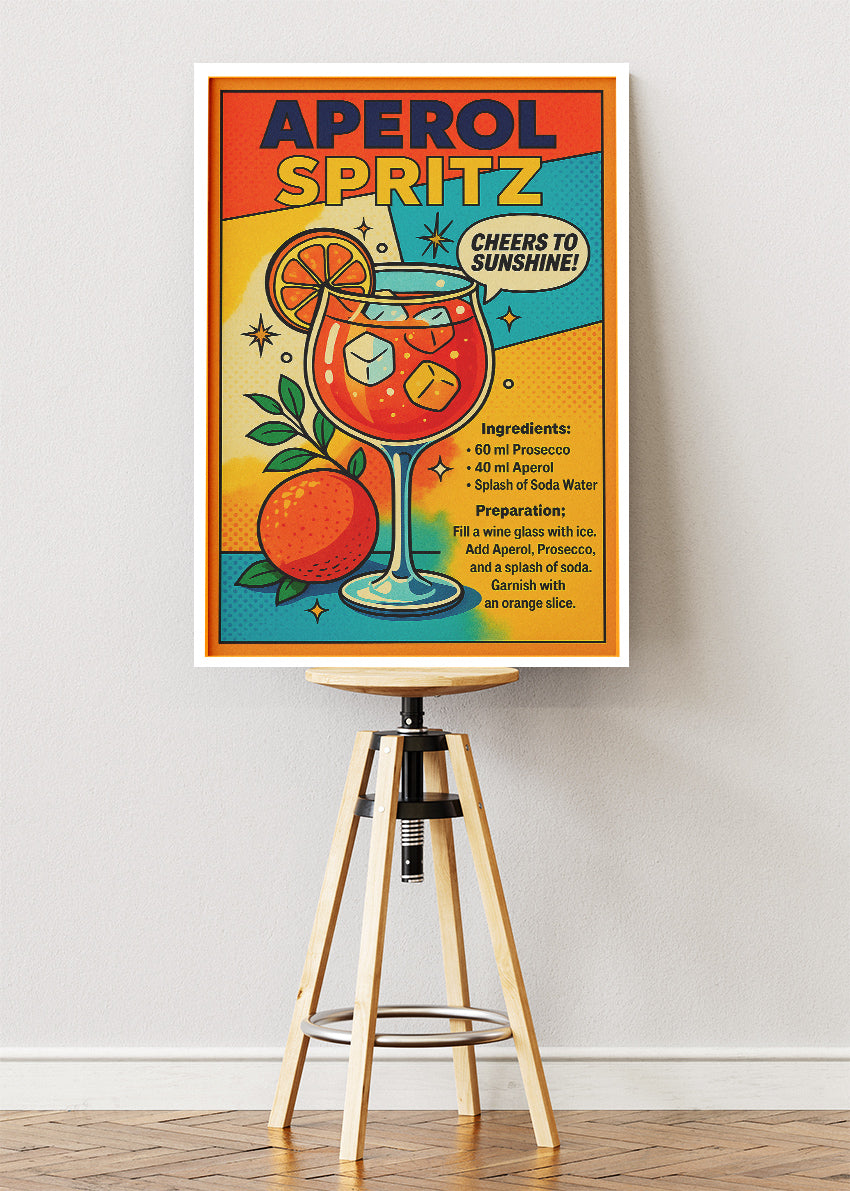 Aperol Spritz Pop Art Poster & Canvas Print | Colorful Cocktail Wall Art