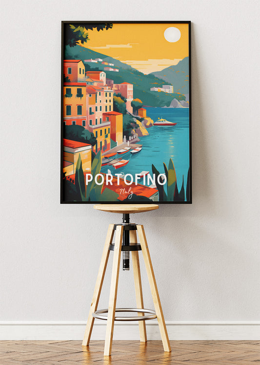 Portofino Italy Coastline Poster & Canvas Print – Illustrated Italian Riviera Art