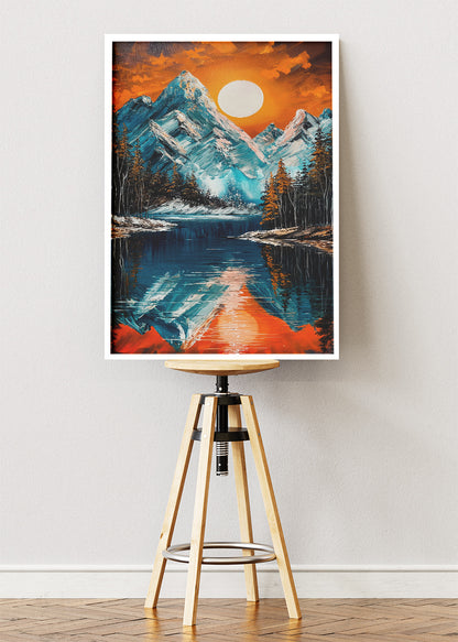 Snowy Mountain Lake at Sunset – Bold Alpine Landscape Wall Art Poster & Canvas – AI PRINT LAB