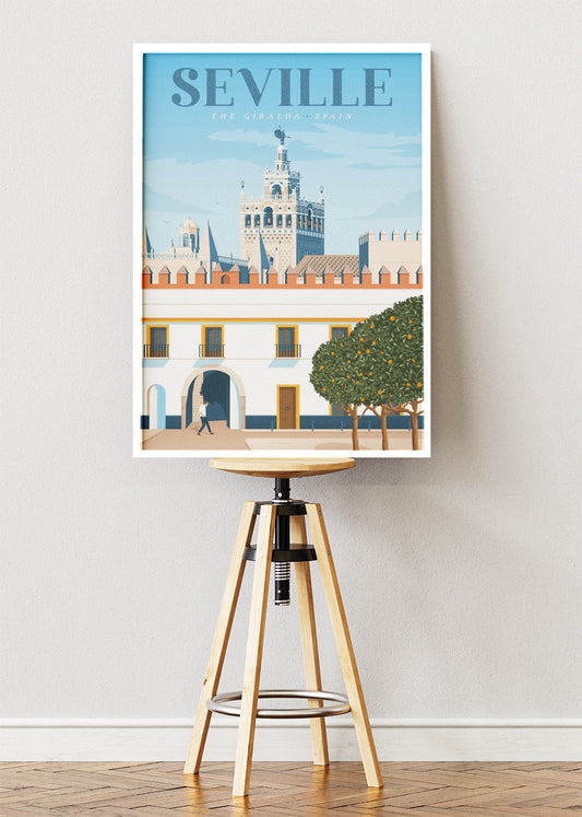 Seville Spain Poster & Canvas Print – Illustrated La Giralda Architecture Art