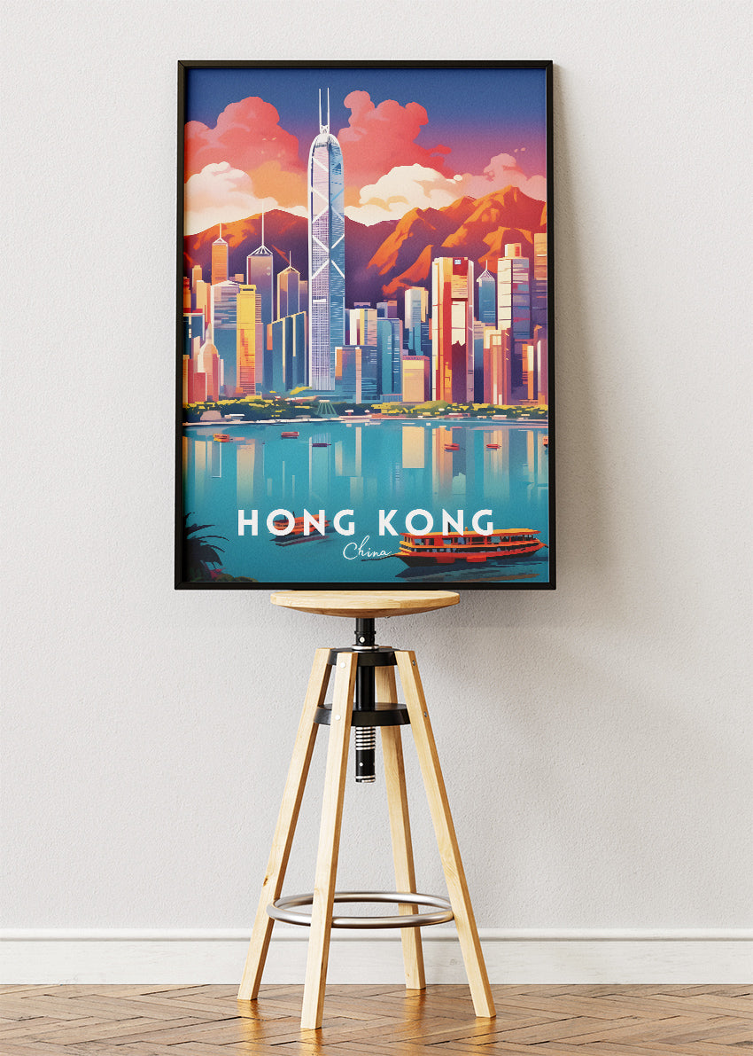 Hong Kong Skyline Poster & Canvas Print – Vibrant Cityscape Illustration Art