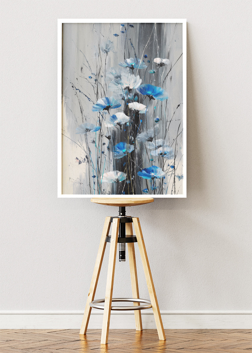 Abstract Blue Floral Botanical Canvas & Poster Print – AI PRINT LAB