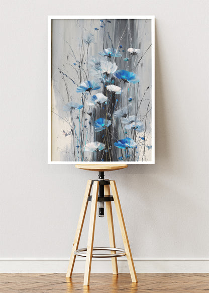 Abstract Blue Floral Botanical Canvas & Poster Print – AI PRINT LAB