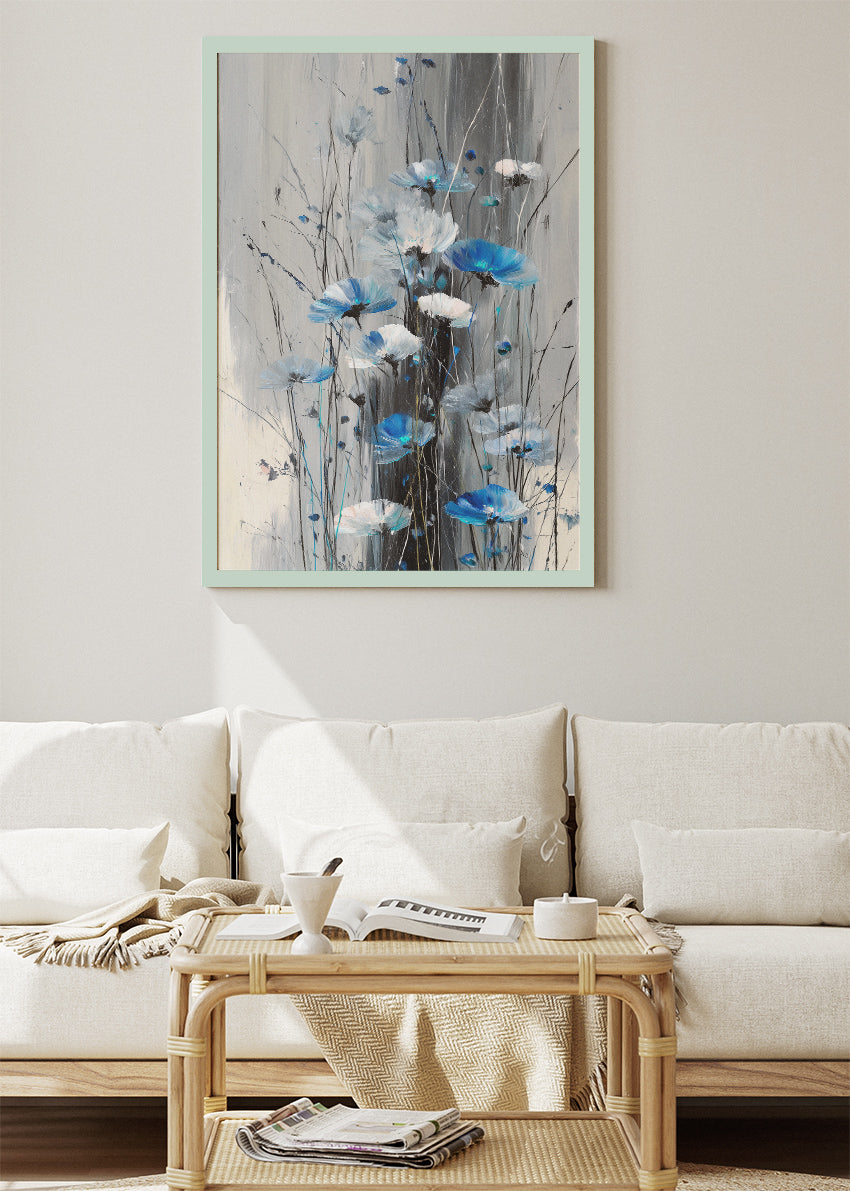 Abstract Blue Floral Botanical Canvas & Poster Print – AI PRINT LAB