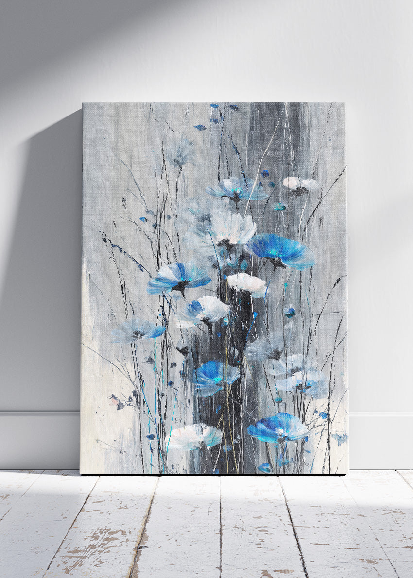 Abstract Blue Floral Botanical Canvas & Poster Print – AI PRINT LAB