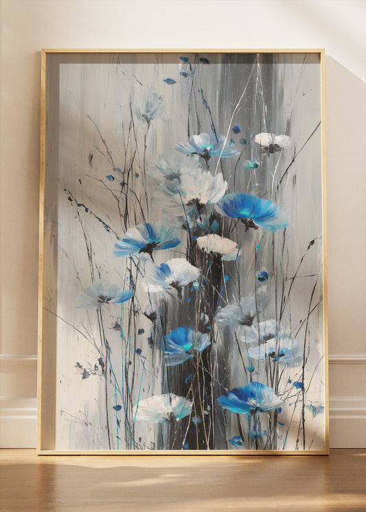 Abstract Blue Floral Botanical Canvas & Poster Print – AI PRINT LAB