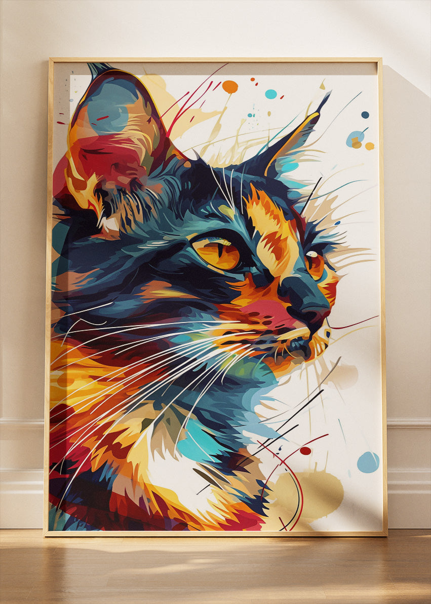 Abstract Colorful Cat Wall Art Print & Canvas – Modern Vibrant Feline Artwork