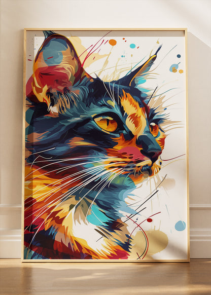 Abstract Colorful Cat Wall Art Print & Canvas – Modern Vibrant Feline Artwork