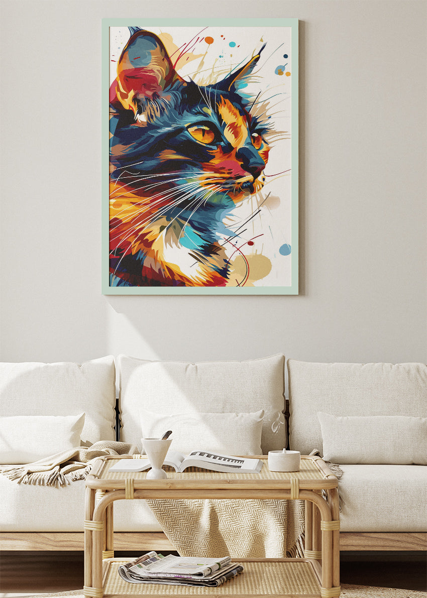 Abstract Colorful Cat Wall Art Print & Canvas – Modern Vibrant Feline Artwork