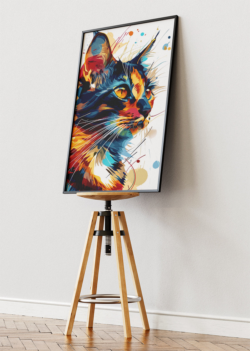 Abstract Colorful Cat Wall Art Print & Canvas – Modern Vibrant Feline Artwork