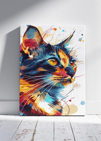 Abstract Colorful Cat Wall Art Print & Canvas – Modern Vibrant Feline Artwork