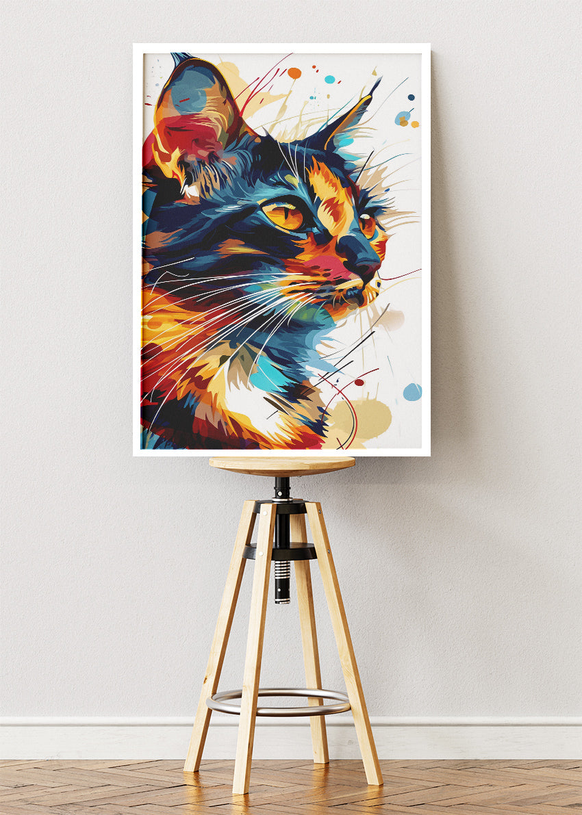 Abstract Colorful Cat Wall Art Print & Canvas – Modern Vibrant Feline Artwork