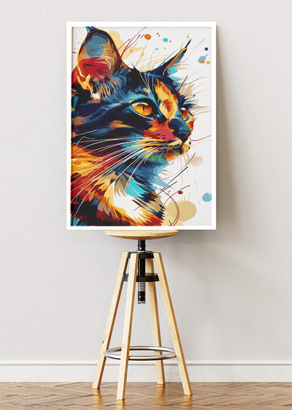 Abstract Colorful Cat Wall Art Print & Canvas – Modern Vibrant Feline Artwork