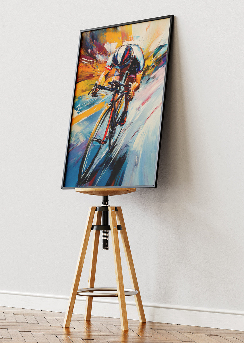 Abstract Cycling Art Print & Canvas – High-Speed Road Cyclist Wall Art