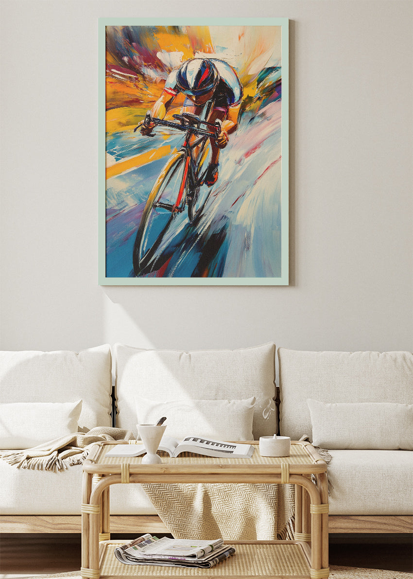 Abstract Cycling Art Print & Canvas – High-Speed Road Cyclist Wall Art