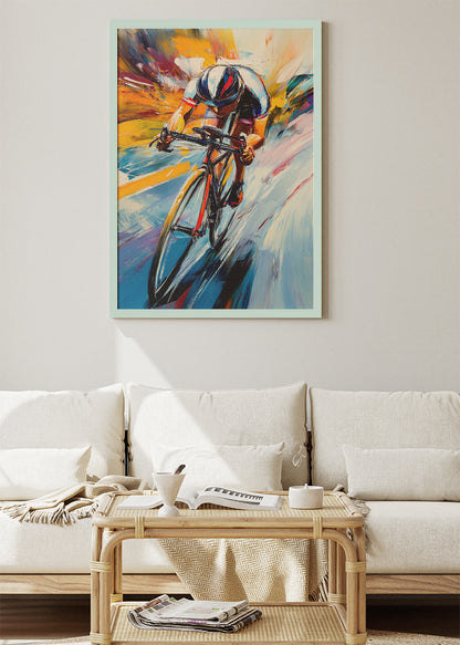 Abstract Cycling Art Print & Canvas – High-Speed Road Cyclist Wall Art