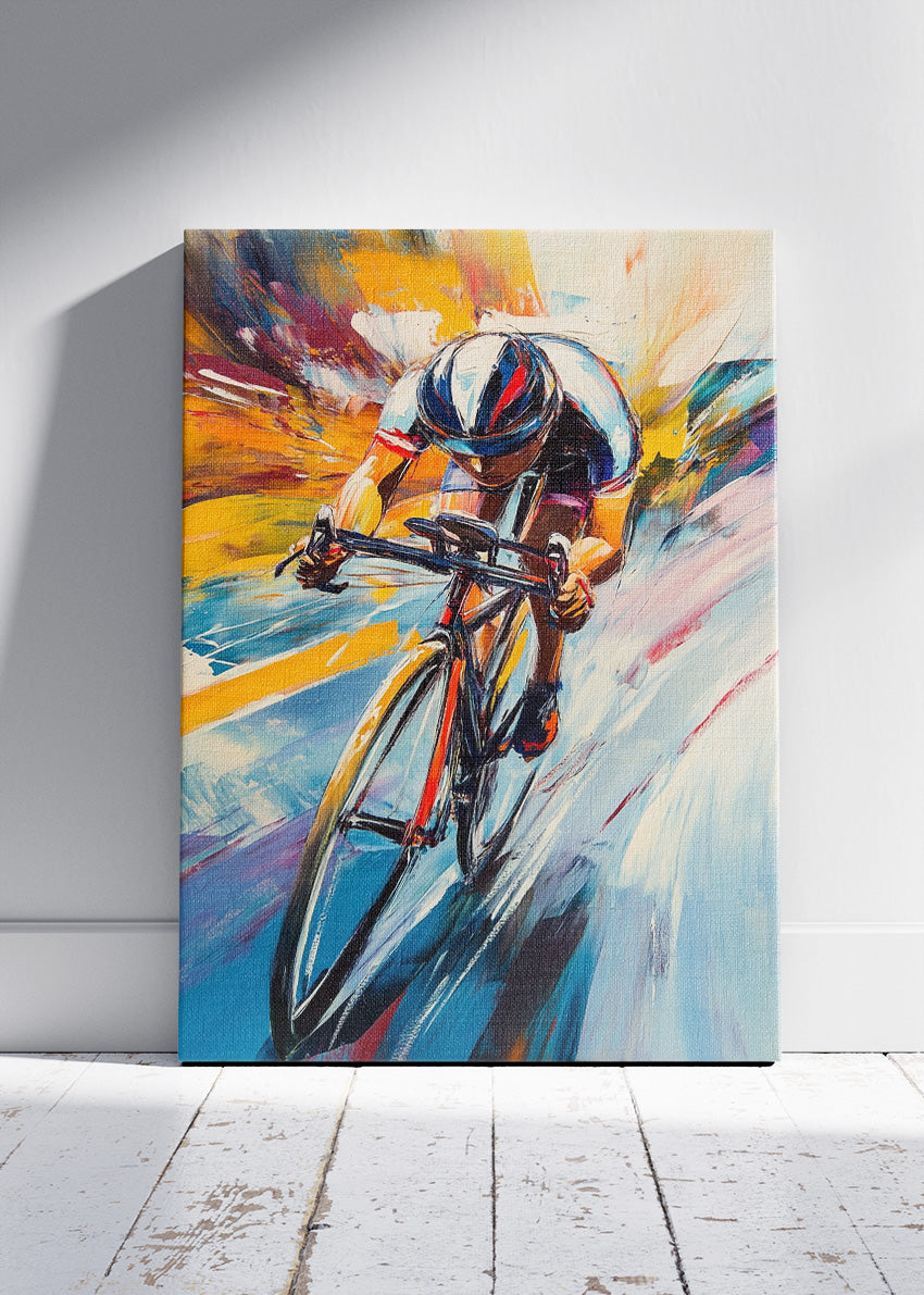 Abstract Cycling Art Print & Canvas – High-Speed Road Cyclist Wall Art