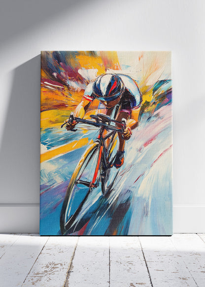 Abstract Cycling Art Print & Canvas – High-Speed Road Cyclist Wall Art