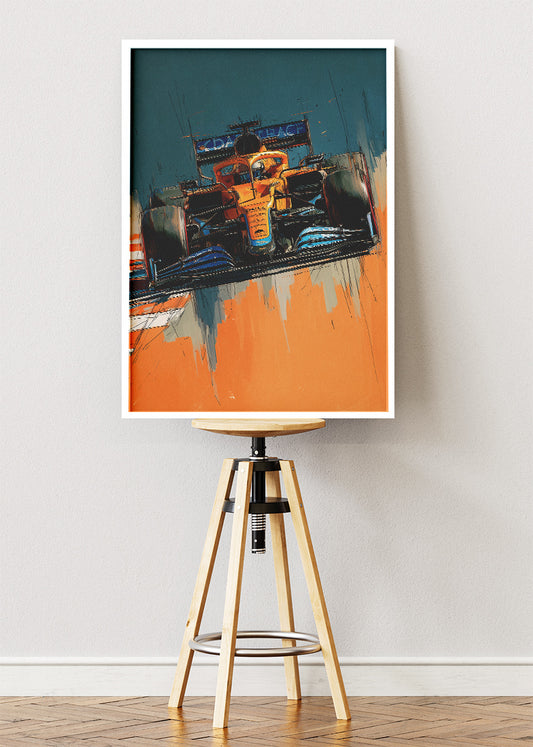 Abstract Formula 1 Orange Racing Car Poster Canvas & Print – AI PRINT LAB