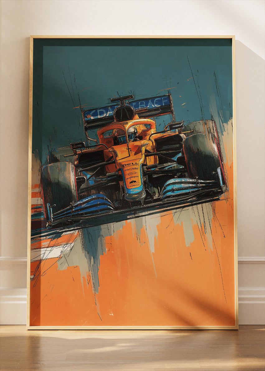Abstract Formula 1 Orange Racing Car Poster Canvas & Print – AI PRINT LAB