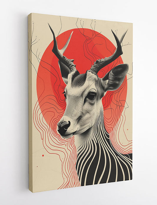 Abstract Gazelle Illustration – Modern Red Sun Canvas Art & Poster – T767 – AiPrintLab