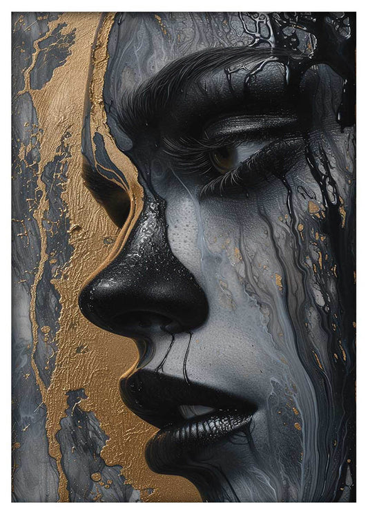 Abstract Golden Face – Textured Modern Portrait Canvas Wall Art – T964 – AiPrintLab