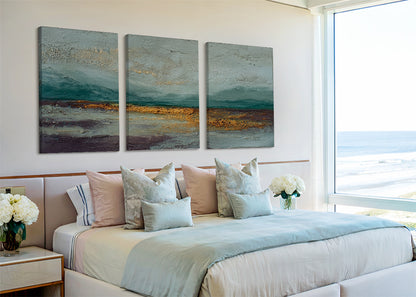 Abstract Golden Horizon Landscape Canvas Wall Art – Single & 3 Panel Canvas – AI PRINT LAB