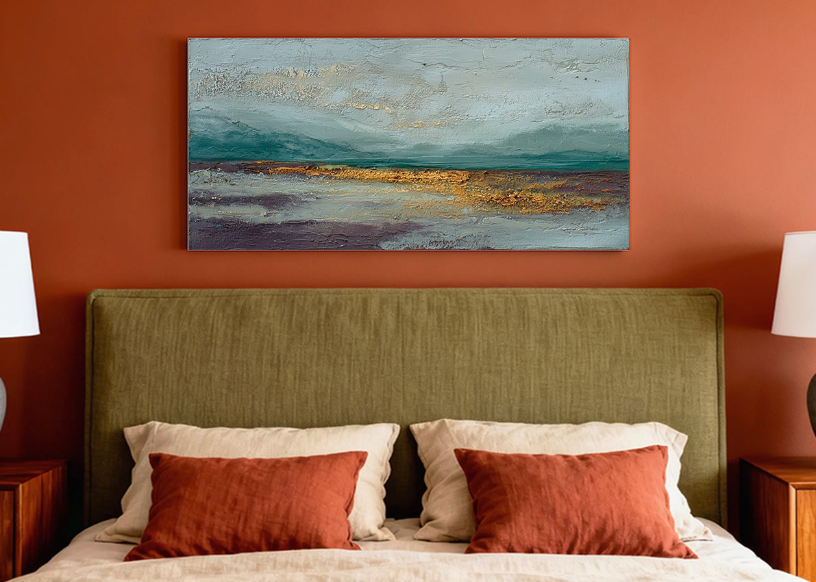 Abstract Golden Horizon Landscape Canvas Wall Art – Single & 3 Panel Canvas – AI PRINT LAB
