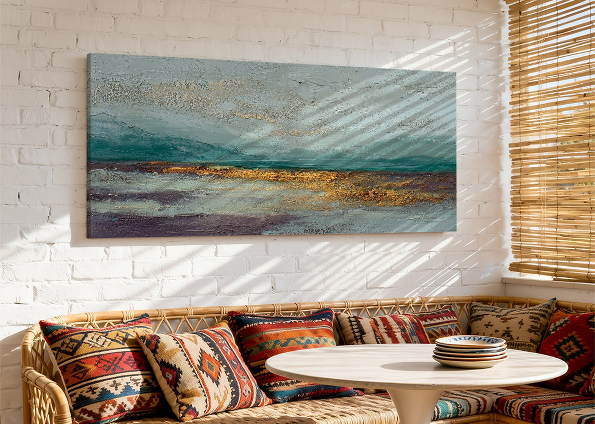 Abstract Golden Horizon Landscape Canvas Wall Art – Single & 3 Panel Canvas – AI PRINT LAB
