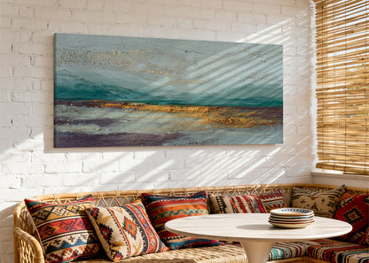 Abstract Golden Horizon Landscape Canvas Wall Art – Single & 3 Panel Canvas – AI PRINT LAB