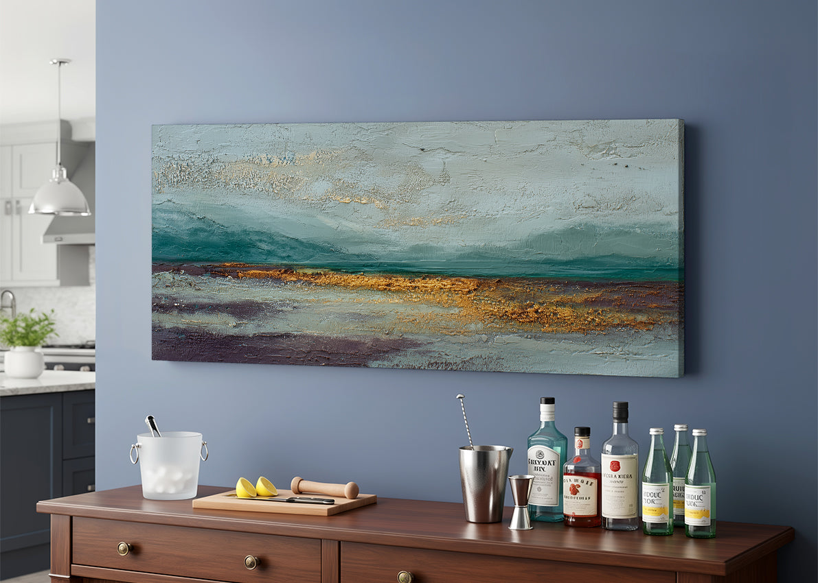 Abstract Golden Horizon Landscape Canvas Wall Art – Single & 3 Panel Canvas – AI PRINT LAB