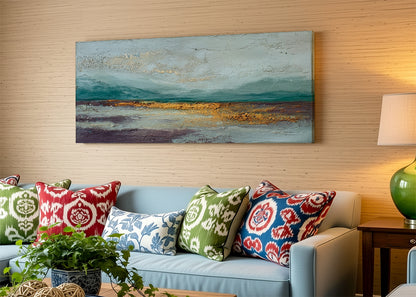 Abstract Golden Horizon Landscape Canvas Wall Art – Single & 3 Panel Canvas – AI PRINT LAB