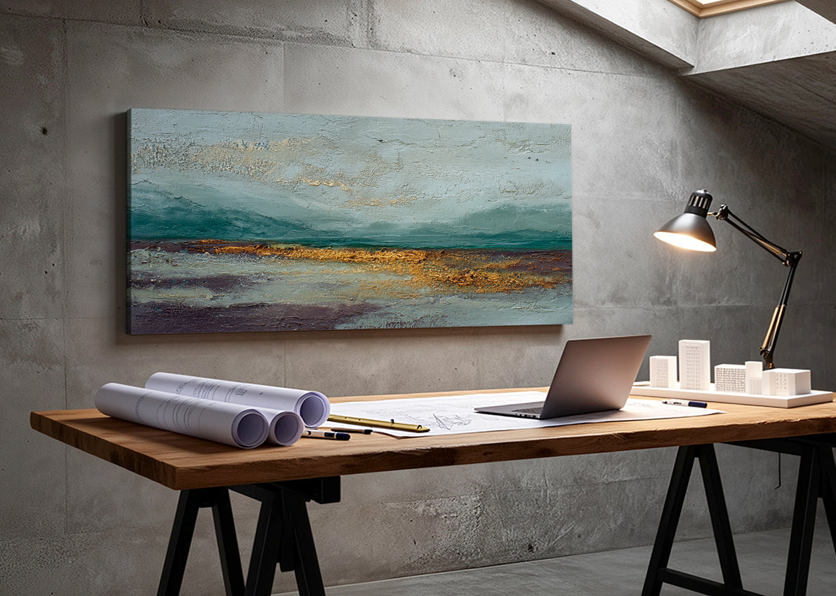 Abstract Golden Horizon Landscape Canvas Wall Art – Single & 3 Panel Canvas – AI PRINT LAB