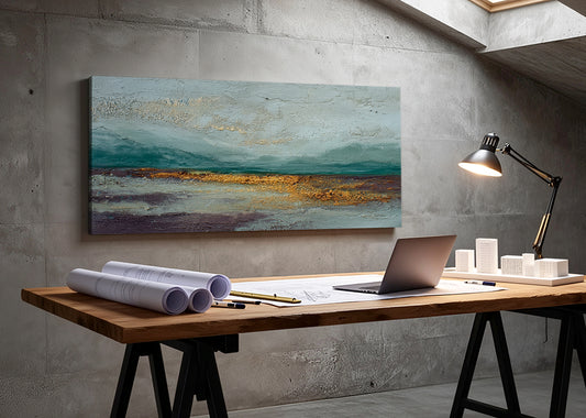 Abstract Golden Horizon Landscape Canvas Wall Art – Single & 3 Panel Canvas – AI PRINT LAB