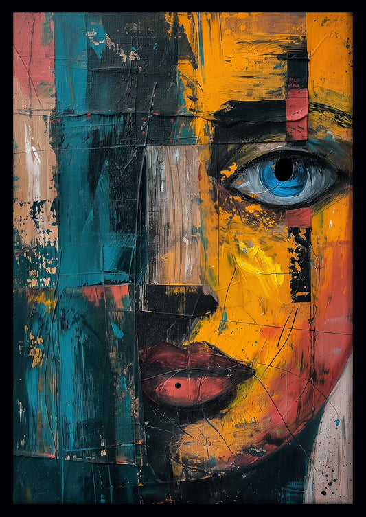 Abstract Half Face with Blue Eye – Expressionist Canvas & Poster Art – T905 – AiPrintLab