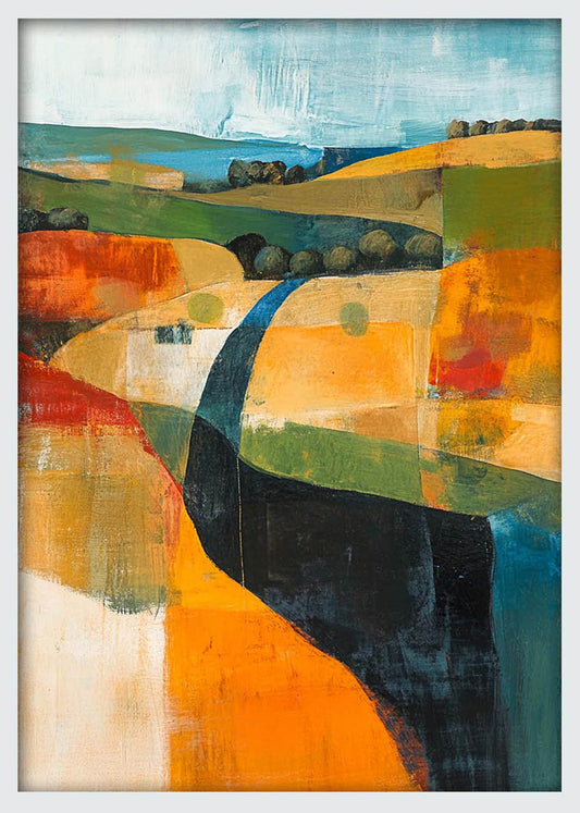 Abstract Hillside River – Modern Landscape Canvas & Poster Wall Art – T1024 – AiPrintLab