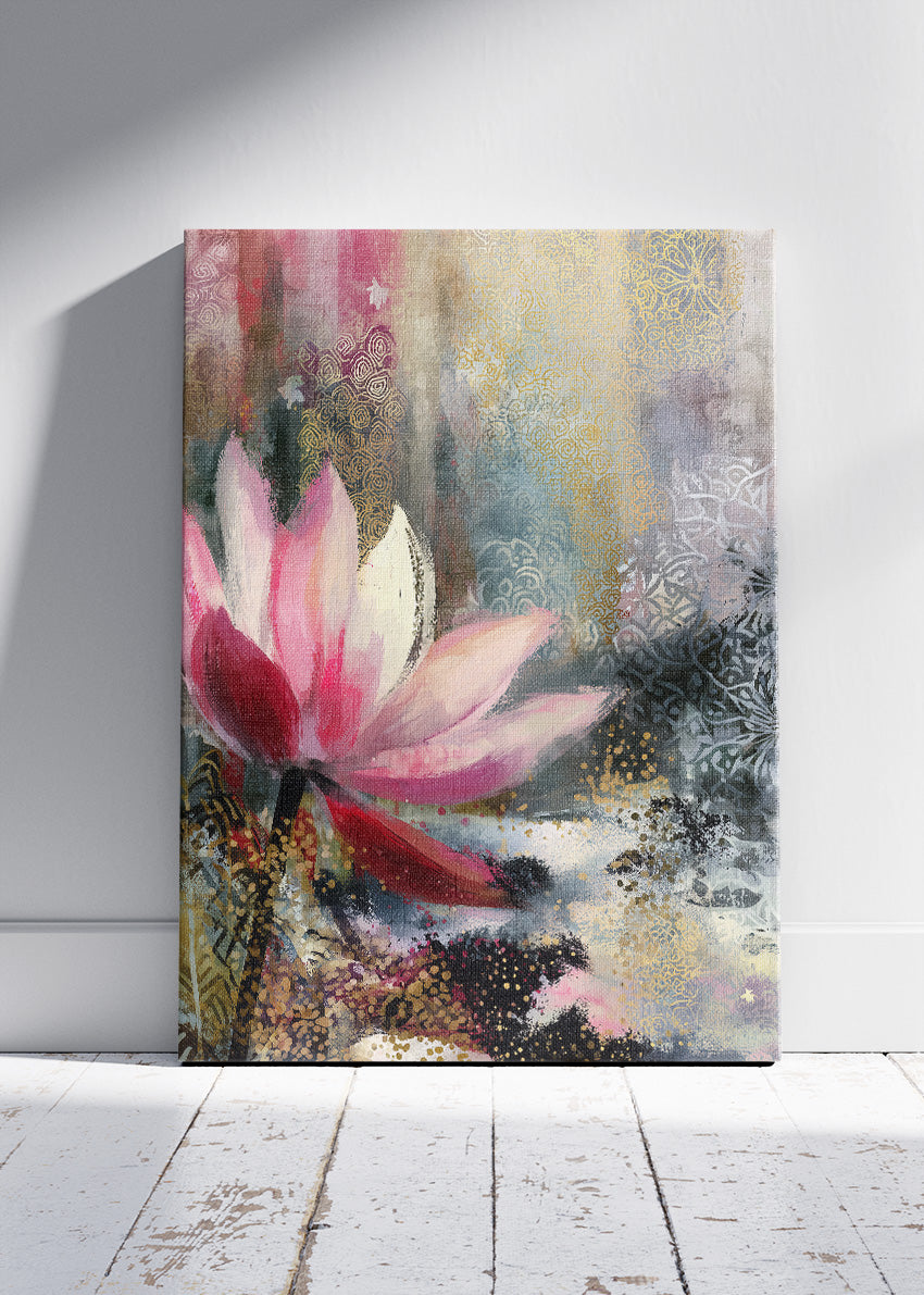 Abstract Lotus Flower Gold Texture Canvas & Poster Print – AI PRINT LAB