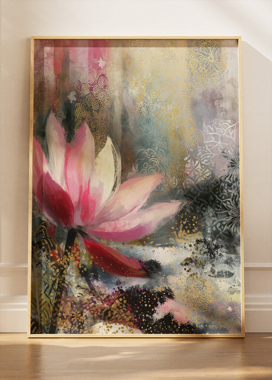 Abstract Lotus Flower Gold Texture Canvas & Poster Print – AI PRINT LAB