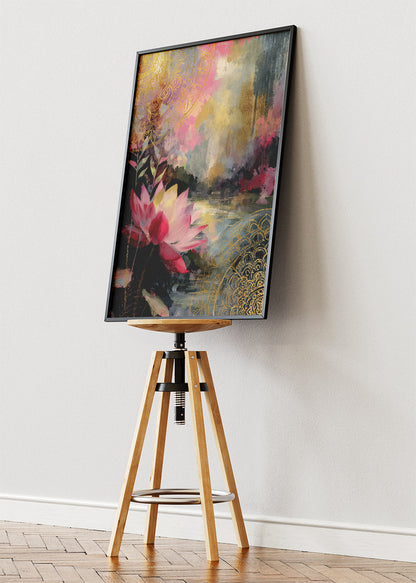 Abstract Lotus Lake Gold Mandala Canvas & Poster Print – AI PRINT LAB