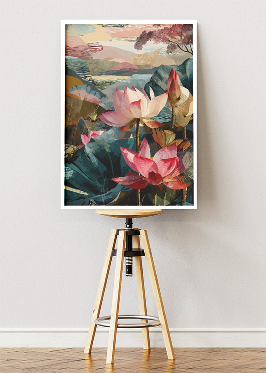 Abstract Lotus Landscape Botanical Canvas & Poster Print – AI PRINT LAB