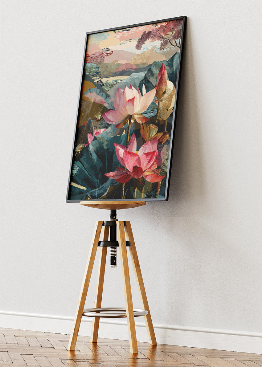 Abstract Lotus Landscape Botanical Canvas & Poster Print – AI PRINT LAB