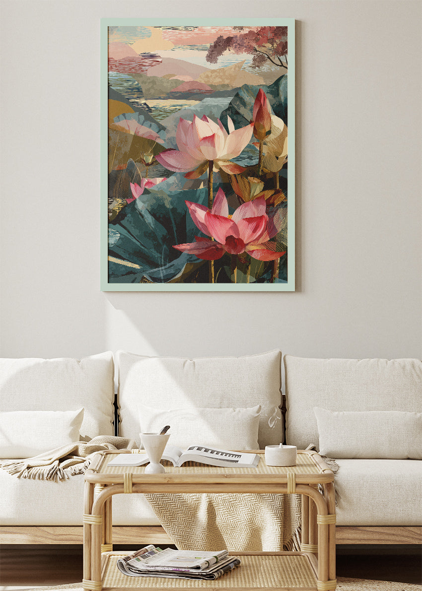Abstract Lotus Landscape Botanical Canvas & Poster Print – AI PRINT LAB
