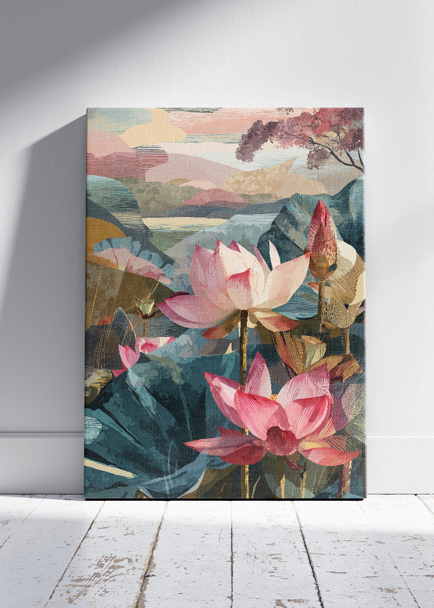 Abstract Lotus Landscape Botanical Canvas & Poster Print – AI PRINT LAB