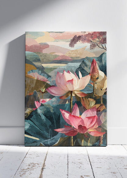 Abstract Lotus Landscape Botanical Canvas & Poster Print – AI PRINT LAB