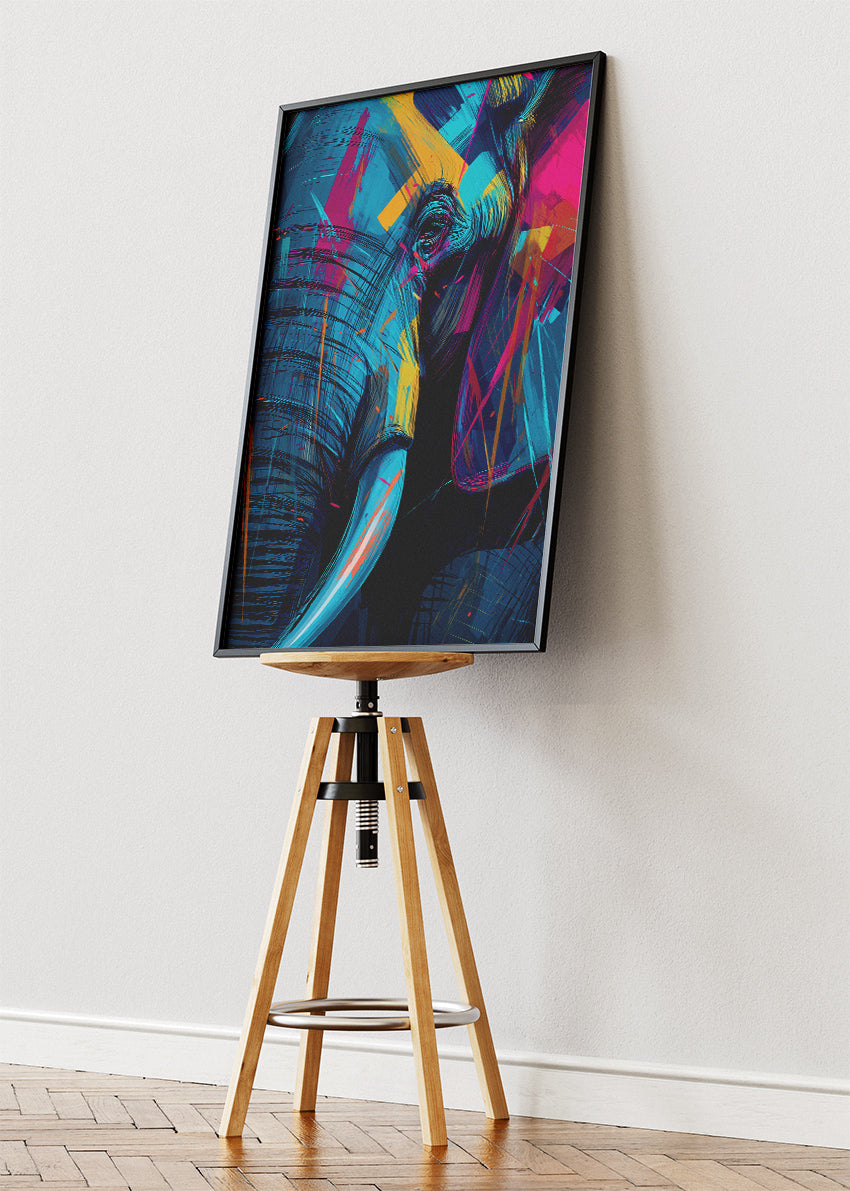 Abstract Neon Elephant Canvas Print & Poster – Modern Wildlife Wall Art