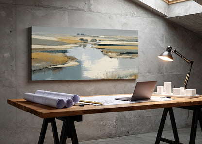 Abstract River Marsh Landscape Canvas Wall Art – Single & 3 Panel Split – AI PRINT LAB
